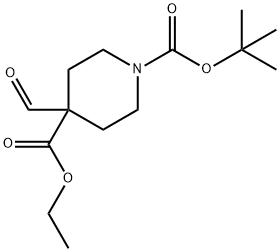 1-叔丁基 4-乙基 4-甲酰基哌啶-1,4-二羧酸酯 结构式