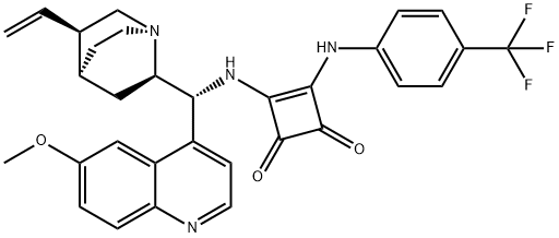 3-[[(9R)-6'-甲氧基奎宁-9-基]氨基]-4-[[4-(三氟甲基)苯基]氨基]-3-环丁-1,2-二酮,1256245-80-3,结构式