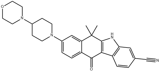 6,6-diMethyl-8-(4-Morpholinopiperidin-1-yl)-11-oxo-6,11-dihydro-5H-benzo[b]carbazole-3-carbonitrile Structure