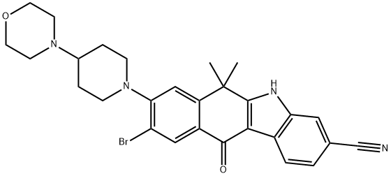 9-broMo-6,6-diMethyl-8-(4-Morpholinopiperidin-1-yl)-11-oxo-6,11-dihydro-5H-benzo[b]carbazole-3-carbonitrile 化学構造式