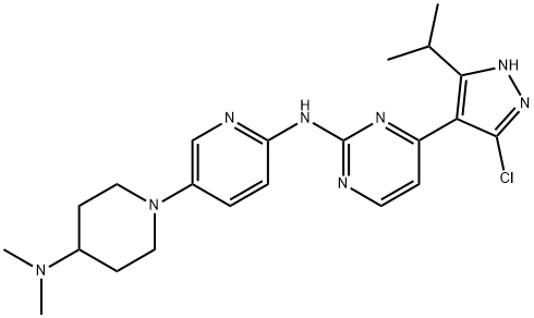 4-(ジメチルアミノ)-1-[2-[4-(3-クロロ-5-イソプロピル-1H-ピラゾール-4-イル)ピリミジン-2-イルアミノ]ピリジン-5-イル]ピペリジン 化学構造式