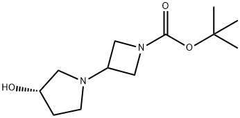 1-Azetidinecarboxylic acid, 3-[(3S)-3-hydroxy-1-pyrrolidinyl]-,1,1-diMethylethyl ester Struktur