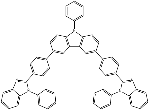 9-苯基-3,6-二[4-(1-苯基-1H-苯并咪唑-2-基)苯基]-9H-咔唑, 1258780-50-5, 结构式
