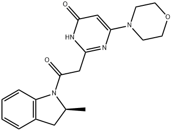 (S)-2-(2-(2-甲基吲哚啉-1-基)-2-氧代乙基)-6-吗啉嘧啶-4(3H)-酮, 1260612-13-2, 结构式
