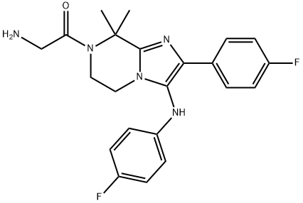 2-Amino-1-[2-(4-fluorophenyl)-3-[(4-fluorophenyl)amino]-5,6-dihydro-8,8-dimethylimidazo[1,2-a]pyrazin-7(8H)-yl]ethanone Structure