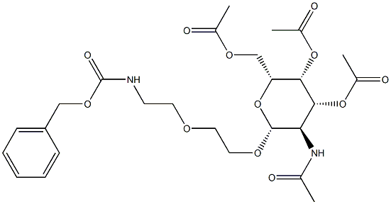 2-乙酰氨基-3,4,6-三-O-乙酰基-1-O - [(N-CBZ基氨基乙氧基)乙氧基] -2-脱氧-B-D吡喃半乳糖, 1261568-35-7, 结构式