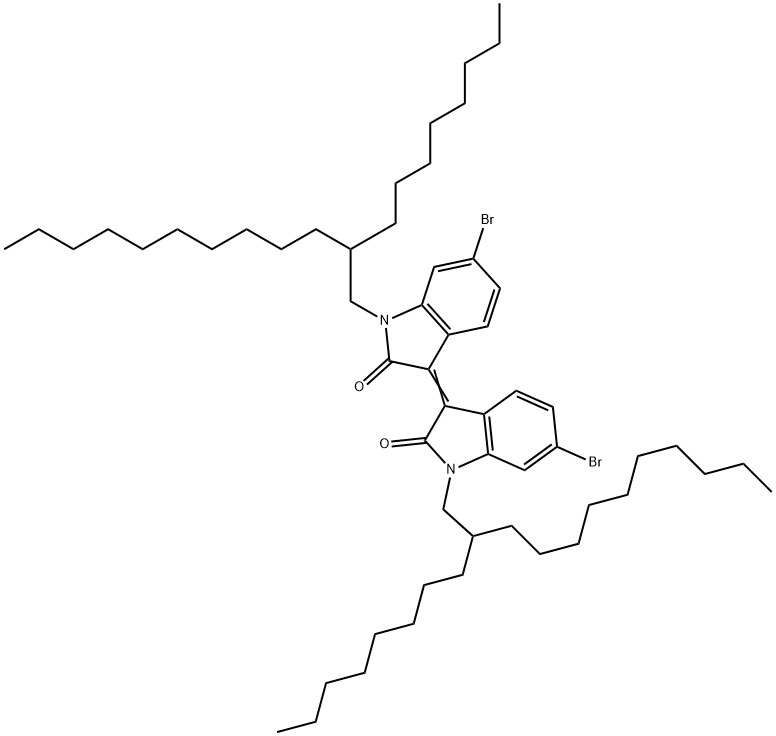 2H-Indol-2-one, 6-broMo-3-[6-broMo-1,2-dihydro-1-(2-octyldodecyl)-2-oxo-3H-indol-3-ylidene]-1,3-dihydro-1-(2-octyldodecyl)- Structure