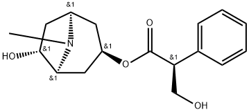 (αS)-α-ヒドロキシメチルベンゼン酢酸(1β,5β)-7β-ヒドロキシ-8-メチル-8-アザビシクロ[3.2.1]オクタン-3α-イル 化学構造式