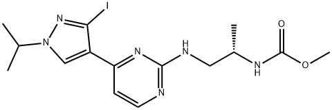 CarbaMic acid, N-[(1S)-2-[[4-[3-iodo-1-(1-Methylethyl)-1H-pyrazol-4-yl]-2-pyriMidinyl]aMino]-1-Methylethyl]-, Methyl ester Structure
