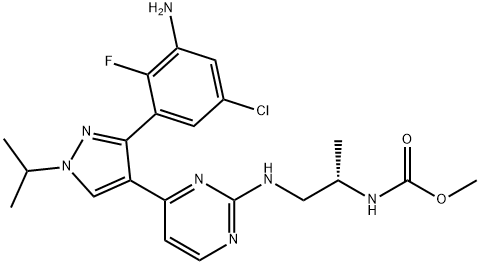 CarbaMic acid, N-[(1S)-2-[[4-[3-(3-aMino-5-chloro-2-fluorophenyl)-1-(1-Methylethyl)-1H-pyrazol-4-yl]-2-pyriMidinyl]aMino]-1-Methylethyl]-, Methyl ester Structure