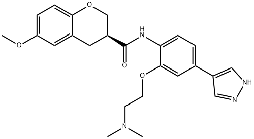 (3S)-N-[2-[2-(二甲基氨基)乙氧基]-4-(1H-吡唑-4-基)苯基]-3,4-二氢-6-甲氧基-2H-1-苯并吡喃-3-甲酰胺,1273579-40-0,结构式