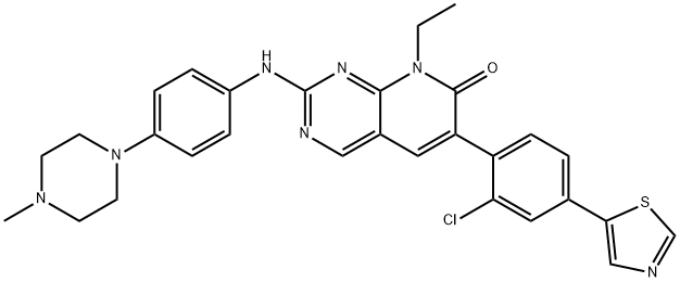 6-(2-Chloro-4-thiazol-5-yl-phenyl)-8-ethyl-2-[4-(4-Methyl-piperazin-1-yl)-phenylaMino]-8H-pyrido[2,3-d]pyriMidin-7-one Struktur