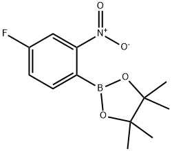 2-(4-フルオロ-2-ニトロフェニル)-4,4,5,5-テトラメチル-1,3,2-ジオキサボロラン 化学構造式