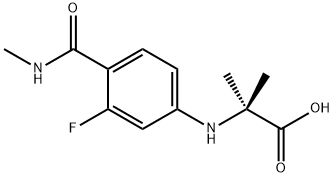 N-[3-Fluoro-4-[(methylamino)carbonyl]phenyl]-2-methylalanine 化学構造式