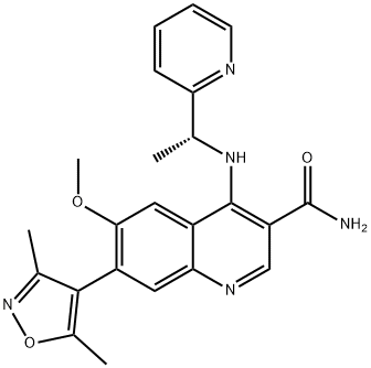 3-QuinolinecarboxaMide, 7-(3,5-diMethyl-4-isoxazolyl)-6-Methoxy-4-[[(1R)-1-(2-pyridinyl)ethyl]aMino]- Struktur