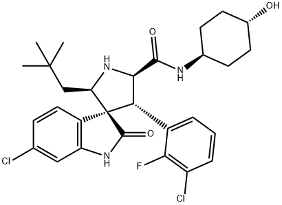 (2'R,3S,4'S,5'R)-6-氯-4'-(3-氯-2-氟苯基)-2'-(2,2-二甲基丙基)-1,2-二氢-N-(反式-4-羟基环己基)-2-氧代螺[3H-吲哚-3,3'-吡咯烷]-5'-甲酰胺,1303607-07-9,结构式