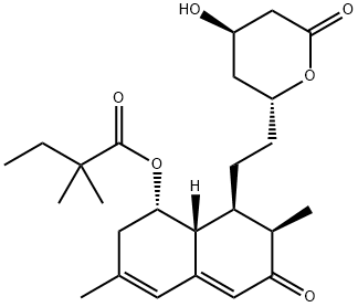 (4R,6R)-4-ヒドロキシ-6-[2-[[(1R,2R,8S,8aR)-2,6-ジメチル-3-オキソ-8-[(2,2-ジメチルブチリル)オキシ]-1,2,3,7,8,8a-ヘキサヒドロナフタレン]-1-イル]エチル]テトラヒドロ-2H-ピラン-2-オン 化学構造式
