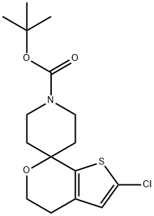 Spiro[piperidine-4,7'-[7H]thieno[2,3-c]pyran]-1-carboxylic acid, 2'-chloro-4',5'-dihydro-, 1,1-diMethylethyl ester Struktur