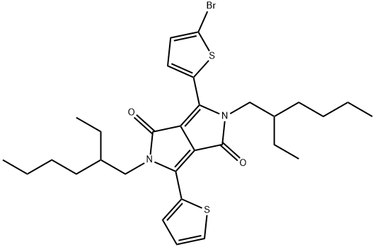 3-(5-ブロモ-2-チエニル)-2,5-ビス(2-エチルヘキシル)-6-(2-チエニル)ピロロ[3,4-c]ピロール-1,4-ジオン 化学構造式