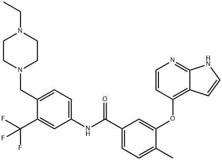 N-[4-[(4-乙基-1-哌嗪基)甲基]-3-(三氟甲基)苯基]-4-甲基-3-(1H-吡咯并[2,3-B]吡啶-4-基氧基)苯甲酰胺, 1315355-93-1, 结构式