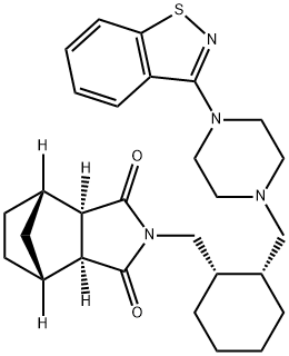 (3AR,4S,7R,7AS)-2-[[(1S,2R)-2-[[4-(1,2-苯并异噻唑-3-基)-1-哌嗪基]甲基]环己基]甲基]六氢-4,7-甲桥-1H-异吲哚-1,3(2H)-二酮, 1318074-19-9, 结构式