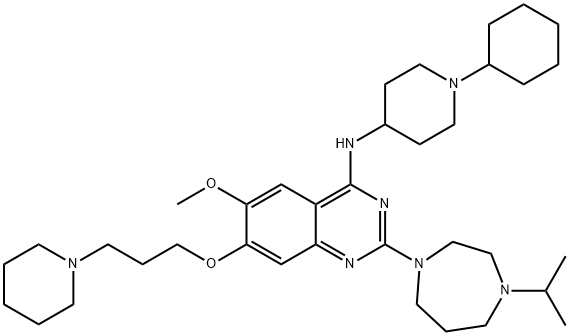 N-(1-环己基-4-哌啶基)-2-[六氢-4-异丙基-1H-1,4-二氮杂卓-1-基]-6-甲氧基-7-[3-(1-哌啶基)丙氧基]-4-喹唑啉胺 结构式