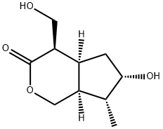 (4R)-ヘキサヒドロ-6α-ヒドロキシ-4β-(ヒドロキシメチル)-7α-メチルシクロペンタ[c]ピラン-3(4H)-オン 化学構造式