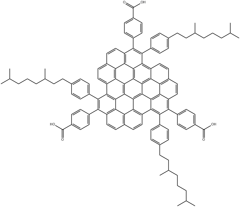 4,4',4''-[2,8,14-Tris[4-(3,7-diMethyloctyl)phenyl]diphenanthro[3,4,5,6-efghi:3',4',5',6'-uvabc]ovalene-1,7,13-triyl]tris-benzoic Acid Struktur