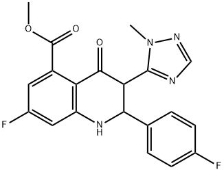 7-フルオロ-2-(4-フルオロフェニル)-3-(1-メチル-1H-1,2,4-トリアゾール-5-イル)-4-オキソ-1,2,3,4-テトラヒドロキノリン-5-カルボン酸メチル 化学構造式