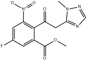 Benzoic acid, 5-fluoro-2-[2-(1-Methyl-1H-1,2,4-triazol-5-yl)acetyl]-3-nitro-, Methyl ester Struktur