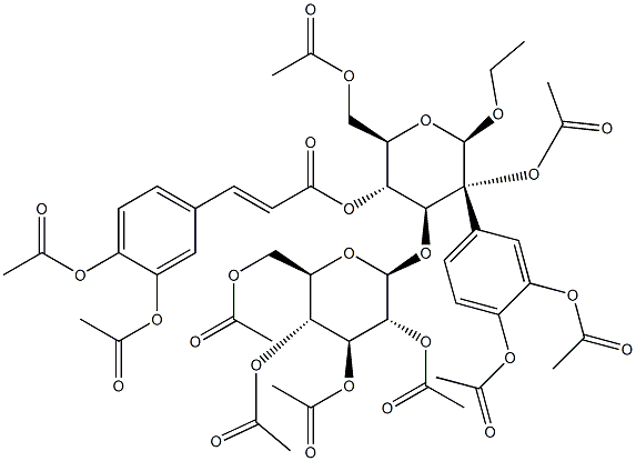 (E)-2-[3,4-双(乙酰氧基)苯基]乙基 3-O-(2,3,4,6-四-O-乙酰基-BETA-D-吡喃葡萄糖基)-BETA-D-葡萄糖苷 2,6-二乙酸酯 4-[3-[3,4-双(乙酰氧基)苯基]-2-丙烯酸]酯,132302-25-1,结构式