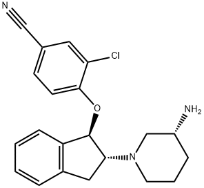 Benzonitrile, 4-[[(1R,2R)-2-[(3R)-3-aMino-1-piperidinyl]-2,3-dihydro-1H-inden-1-yl]oxy]-3-chloro- Struktur