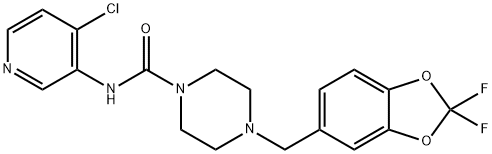 N-(4-氯-3-吡啶基)-4-[(2,2-二氟-1,3-苯并二恶茂-5-基)甲基]-1-哌嗪甲酰胺 结构式