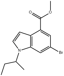 1H-Indole-4-carboxylic acid,6-broMo-1-(1-Methylpropyl)-,Methyl ester 化学構造式