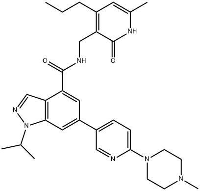 1-Isopropyl-6-[6-(4-Methyl-piperazin-1-yl)-pyridin-3-yl]-1H-indazole-4-carboxylic acid (6-Methyl-2-oxo-4-propyl-1,2-dihydro-pyridin-3-ylMethyl)-aMide Structure