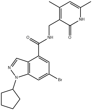 1H-Indazole-4-carboxaMide,6-broMo-1-cyclopentyl-N-[(1,2-dihydro-4,6-diMethyl-2-oxo-3-pyridinyl)Methyl]-, 1346703-22-7, 结构式