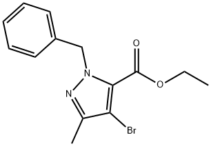 1-苄基-4-溴-3-甲基-1H-吡唑-5-羧酸乙酯, 1352925-94-0, 结构式