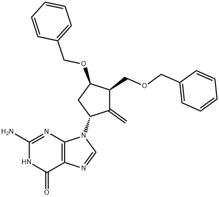2-AMino-1,9-dihydro-9-[(1R,3R,4R)-2-Methylene-4-(phenylMethoxy)-3-[(phenylMethoxy)Methyl]cyclopentyl]-6H-purin-6-one Struktur
