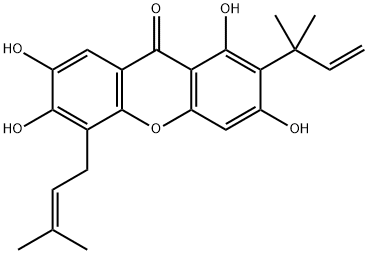2-(1,1-Dimethyl-2-propenyl)-5-(3-methyl-2-butenyl)-1,3,6,7-tetrahydroxy-9H-xanthen-9-one Struktur
