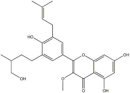 (-)-5,7-二羟基-2-[4-羟基-3-(4-羟基-3-甲基丁基)-5-(3-甲基-2-丁烯-1-基)苯基]-3-甲氧基-4H-1-苯并吡喃-4-酮 结构式