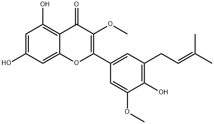 5,7-二羟基-2-[4-羟基-3-甲氧基-5-(3-甲基-2-丁烯-1-基)苯基]-3-甲氧基-4H-1-苯并吡喃-4-酮 结构式