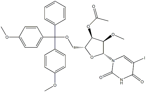 5'-O-[二(4-甲氧基苯基)苯基甲基]-5-碘-2'-O-甲基尿苷 3'-乙酸酯,1374692-34-8,结构式