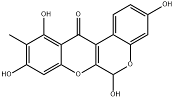 3,6,9,11-テトラヒドロキシ-10-メチル[1]ベンゾピラノ[3,4-b][1]ベンゾピラン-12(6H)-オン 化学構造式