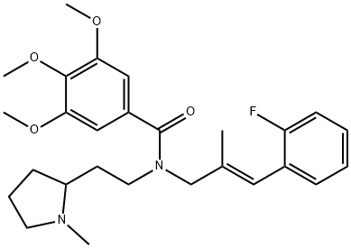(E)-N-(3-(2-フルオロフェニル)-2-メチルアリル)-3,4,5-トリメトキシ-N-(2-(1-メチルピロリジン-2-イル)エチル)ベンズアミド 化学構造式