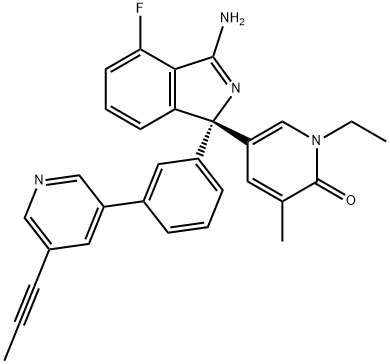 2(1H)-Pyridinone, 5-[(1R)-3-aMino-4-fluoro-1-[3-[5-(1-propyn-1-yl)-3-pyridinyl]phenyl]-1H-isoindol-1-yl]-1-ethyl-3-Methyl- Structure