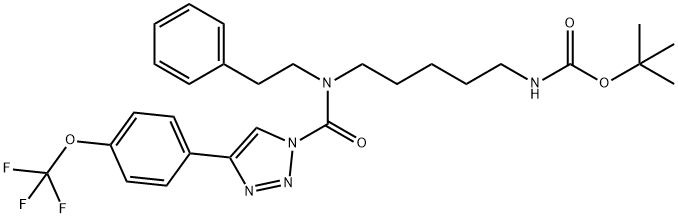 CarbaMic acid, N-[5-[(2-phenylethyl)[[4-[4-(trifluoroMethoxy)phenyl]-1H-1,2,3-triazol-1-yl]carbonyl]aMino]pentyl]-, 1,1-diMethylethyl ester 化学構造式