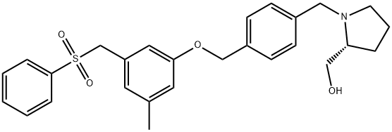 (2R)-1-[[4-[[3-甲基-5-[(苯磺酰基)甲基]苯氧基]甲基]苯基]甲基]-2-吡咯烷甲醇,1415562-82-1,结构式