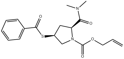 (2S,4S)-N,N-二甲基-1-烯丙氧羰基-4-苯甲酰硫基-2-吡咯烷甲酰胺, 141818-73-7, 结构式