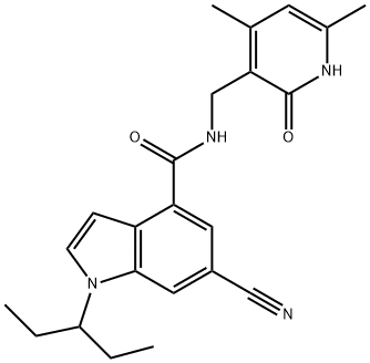 6-氰基-N-[(1,2-二氢-4,6-二甲基-2-氧代-3-吡啶基)甲基]-1-(1-乙基丙基)-1H-吲哚-4-甲酰胺, 1418308-27-6, 结构式