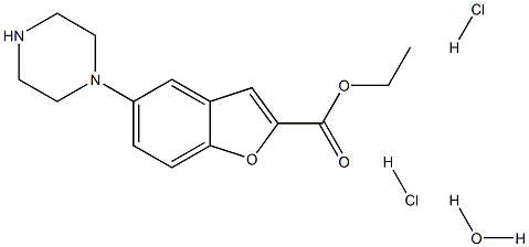 2-Benzofurancarboxylic acid, 5-(1-piperazinyl)-, ethyl ester, (Hydrochloride), hydrate (1:2:1) 化学構造式